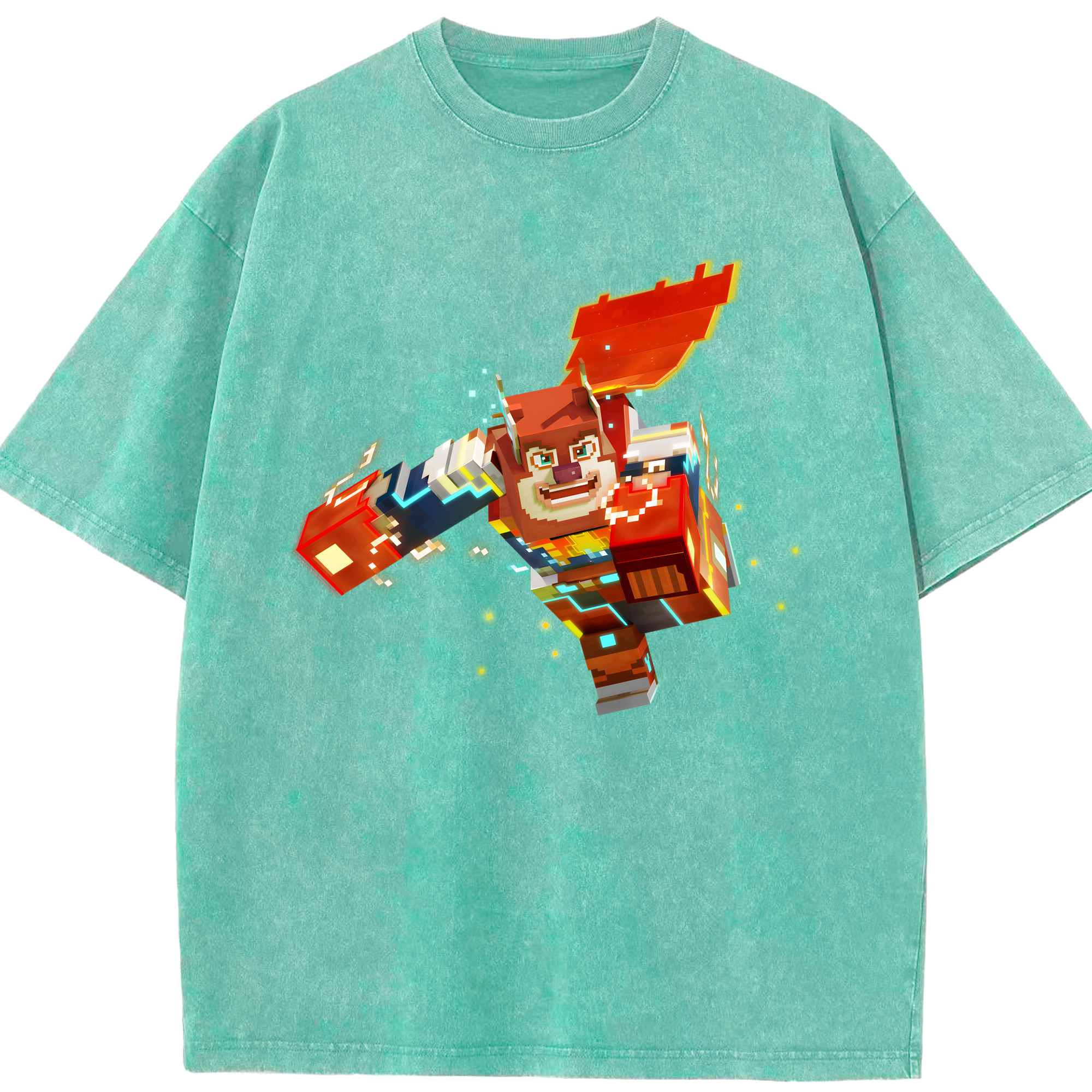（画像用） マインクラフト ブロックの世界 Minecraft MC Block world 綿100% ヴィンテージ風 半袖Tシャツ（フロントプリント）